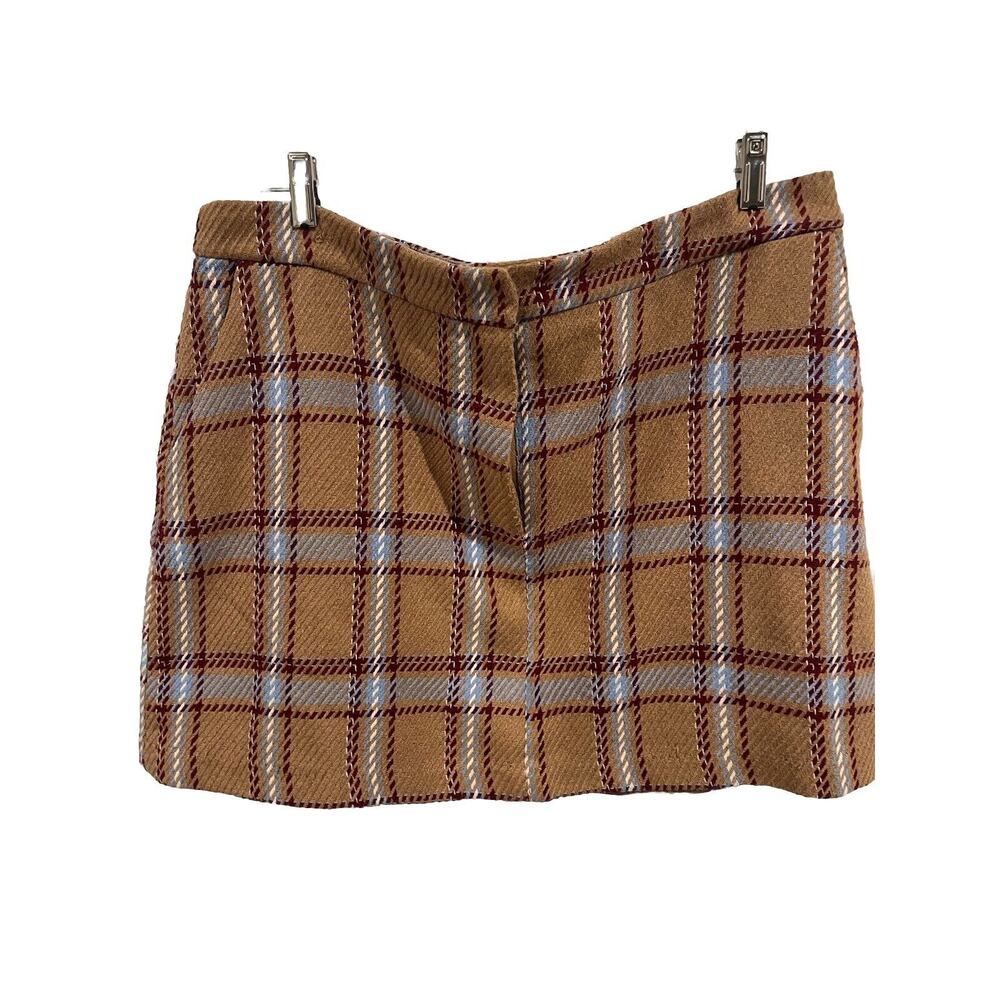 Forever 21+ Preppy Plaid Wool Blend Mini Skirt Size 2x Tan Blue Color